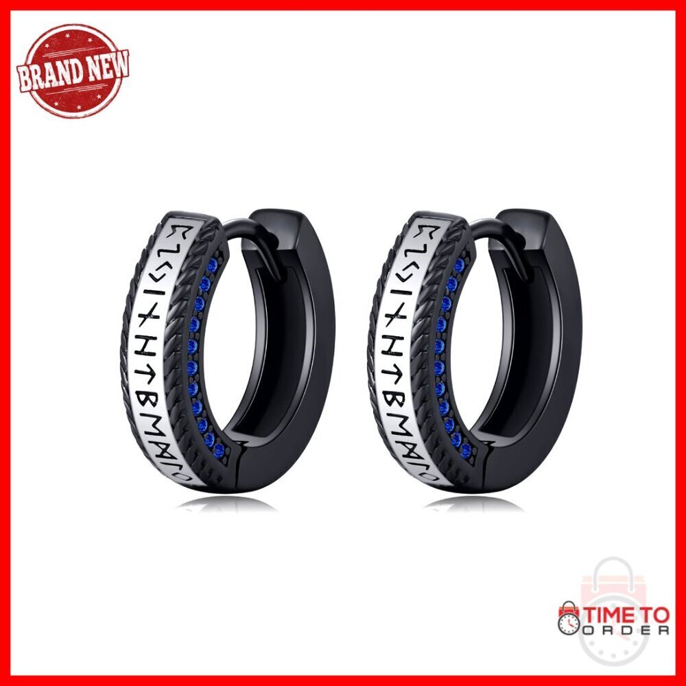 925 Sterling Silver Viking Runes Hoop Earrings Hypoallergenic Huggie